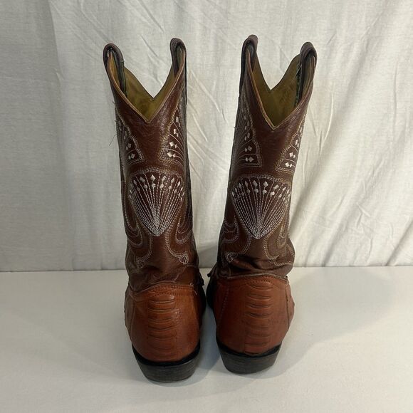 Old Corral Cowboy Boots Mens US 9.5 Mexico 26.5 Brown Ostrich Leather Western - Picture 4 of 9